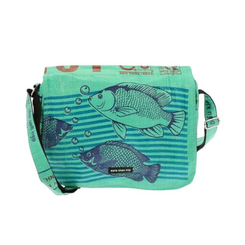 More Than Hip Qinisa Messenger Bag - Fisch Grün - Kleine Umhängetasche Damen aus Recycelten Zementsäcke Leichte Schultertasche Arbeitstasche Schultasche - 28 x 20 x 11/5 cm von More Than Hip
