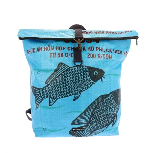 More Than Hip - Rolltop Rucksack aus recycelten Fischfuttersäcken – Wasserbeständig, leicht & geräumig (17,4 L) – Nachhaltig & Fair produziert - Tantor Fisch blau-27 x 42/50 x 14 cm von More Than Hip