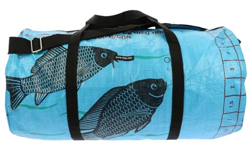 MoreThanHip Jumbo Weekender Fisch Blau - Große Reisetasche aus Recycelten Zementsäcke Weekendertasche Damen und Herren Sporttasche Duffle Bag Unisex - 55 x 27 x 27 cm von More Than Hip