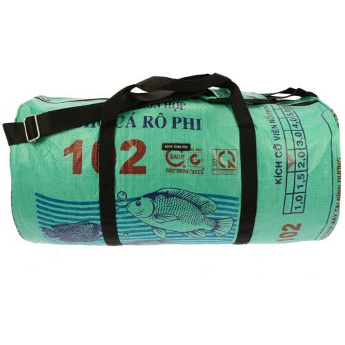 MoreThanHip Jumbo Weekender Fisch Grün - Große Reisetasche aus Recycelten Zementsäcke Weekendertasche Damen und Herren Sporttasche Duffle Bag Unisex - 55 x 27 x 27 cm von More Than Hip