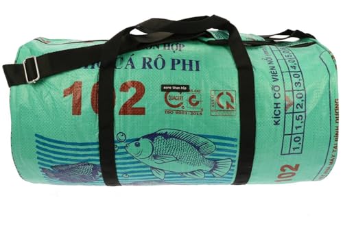 MoreThanHip Jumbo Weekender Fisch Grün - Große Reisetasche aus Recycelten Zementsäcke Weekendertasche Damen und Herren Sporttasche Duffle Bag Unisex - 55 x 27 x 27 cm von More Than Hip