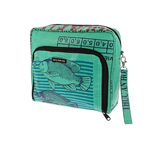 MoreThanHip Lexi Kulturtasche zum Aufhängen Grün - Kulturbeutel Damen und Herren aus Recycelten Fischfutter Tüten Waschtasche Kosmetiktasche Reisetasche Reißverschluss - 27 x 24 x 10 cm von More Than Hip