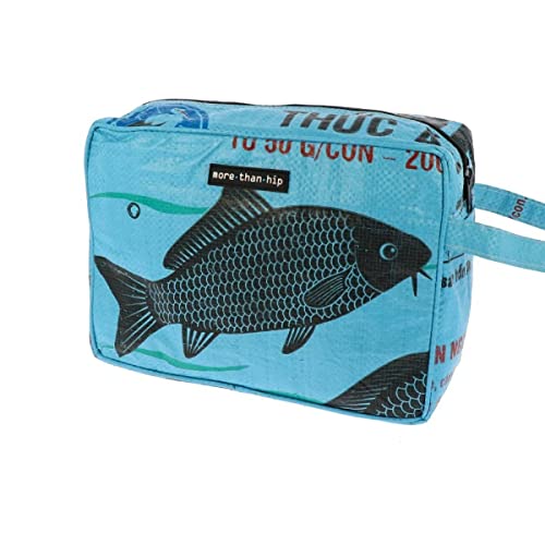 MoreThanHip Yindee Kulturtasche zum Aufhängen - Fisch Blau - Kulturbeutel Damen und Herren aus Recycelten Zementsäcke Kosmetiktasche Make Up Tasche Organizer Reisetasche - 27 x 19 x 11 cm von More Than Hip