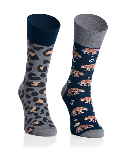 Bunte Socken Herren 41-43 - Motivsocken Mehrfarbige, Verrückte - Lustige Socken für Herren - Farbige Socken mit Motiv Panther - Marineblau von More