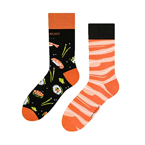 More Bunte Lustige Socken mit Motiv für Herren und Damen - Lustige, Mehrfarbige, Verrückte Unisex Socken - Crazy Pattern Socken (40-42 - Schwarz/Sushi) von More