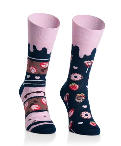 More Bunte Lustige Socken mit Motiv für Herren und Damen - Lustige, Mehrfarbige, Verrückte Unisex Socken - Crazy Pattern Socken (43-46 - Dunkelblau/Donuts) von More