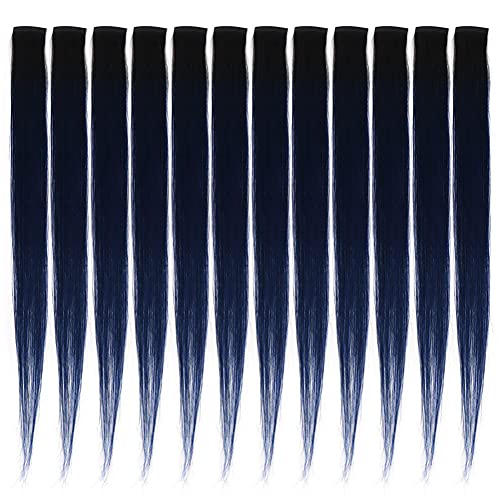 12 Stück Farbige Haarverlängerung, MoreChioce 20 Zoll Clip-in-Haarsträhnen Farbige Highlight-Haarteile Farbige Clip-in-Haarverlängerungen Bunte Haarteile für Frauen Kinder Mädchen Cosplay,Blua #A von MoreChioce