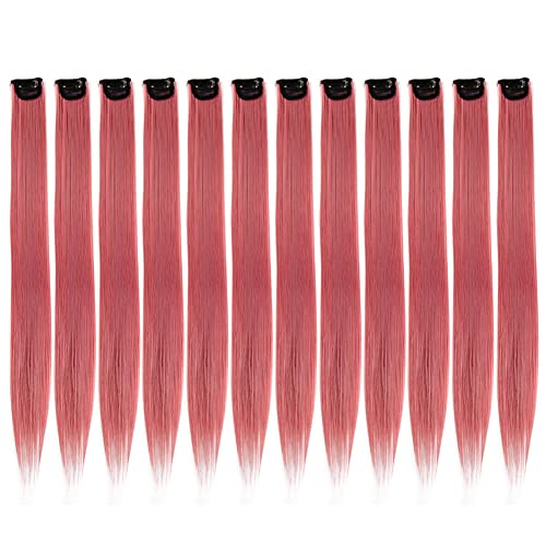 12 Stück Farbige Haarverlängerung, MoreChioce 20 Zoll Clip-in-Haarsträhnen Farbige Highlight-Haarteile Farbige Clip-in-Haarverlängerungen Bunte Haarteile für Frauen Kinder Mädchen Cosplay,Rosa #B von MoreChioce