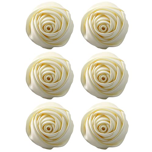 6 Stück Damen Rose Blume Brosche, MoreChioce Exquisite Brosche Modische Ansteckblume Boutonniere Haarspangen für Damen und Herren Kleidung Accessoires Broschen Stirnbänder,Beige von MoreChioce