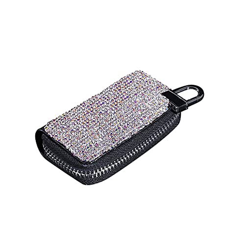 MoreChioce Bling Bling Auto Schlüsseletui, Schlüsselbundhalter Sparkling Crystal Strass Schlüsseletui Reißverschluss Schlüsseltasche Brieftasche für Auto nach Hause Motorrad,Weiß von MoreChioce