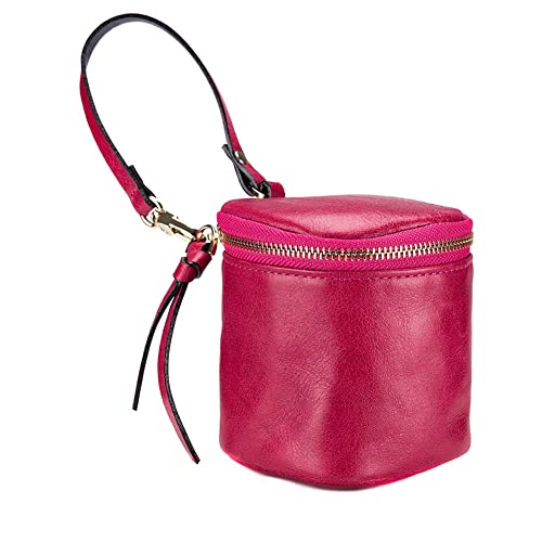 Kleine Mini Geldbörse, MoreChioce Vintage Kleingeldbörse Leder mit Spiegel Damen Münzbeutel Münzgeldbeutel Schlüsseletui Schlüsselglocke mit Reißverschluss zum Aufbewahren Schlüsseln Münzen,Rosa von MoreChioce