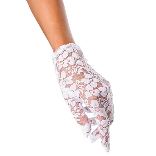 MoreChioce 1 Paar Damen Handschuhe Spitze, Hochzeitshandschuhe Kurz Spitzenhandschuhe UV Schutz Netzhandschuhe Abendhandschuhe für Hochzeit Halloween Party,Weiß von MoreChioce