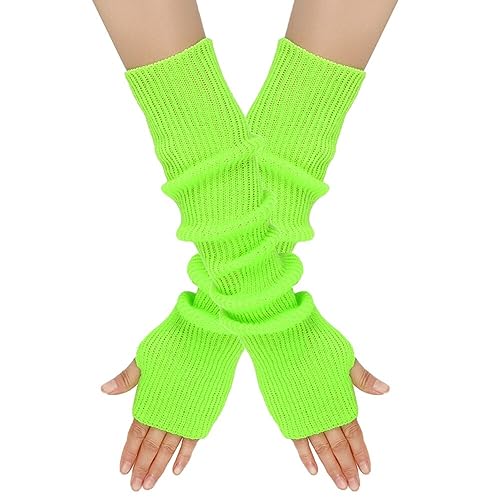 MoreChioce 1 Paar Frauen Lange Fingerlose Handschuhe, Winter Gestrickt Armstulpen Ellenbogenlange Handgelenk Pulswärmer Damen Halbfingerhandschuhe Fäustlinge Strickhandschuhe mit Daumenloch,Hell Grün von MoreChioce