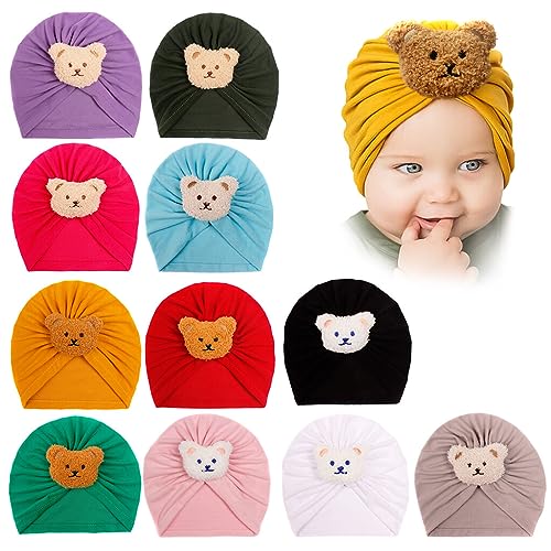 MoreChioce 11 Stück Baby Turban Mütze Neugeborene, 0–2 Jahre Niedliche Elastische Stirnband Haarband Knoten Mütze Kleinkind Stirnbänder Bonnets Headwraps für Kleinkinder Mädchen und Jungen von MoreChioce