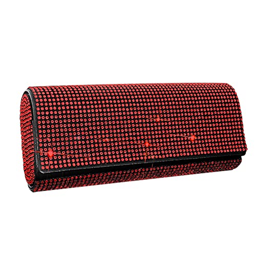 MoreChioce Bling Bling Auto Sonnenbrillenhalter, Universal Strass Auto Brillenetui Sonnenbrillen Organizer Schutzbox Glitzer Brillen Aufbewahrungsbox mit Magnetverschluss,Rot von MoreChioce