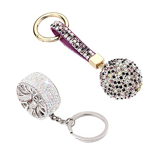 MoreChioce Bling Bling Schlüsselanhänger, 2 Stück Auto Schlüsselbund Glitzer Schlüsselhalter Strass Schlüsselring Schlüssel Organizer mit Kristall Anhänger für Frauen Handtasche,Lila von MoreChioce