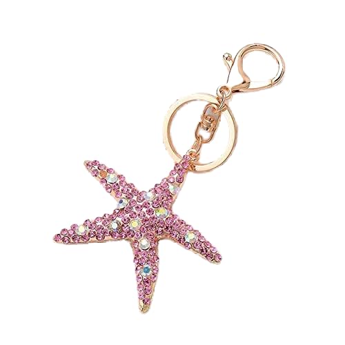 MoreChioce Bling Seestern Geformt Schlüsselbund, Luxuriös Strass Schlüsselanhänger Funkelnder Keychain Schlüsselring Schlüsselhalter Anhänger für Koffer Geldbörse Handtasche,Rosa von MoreChioce