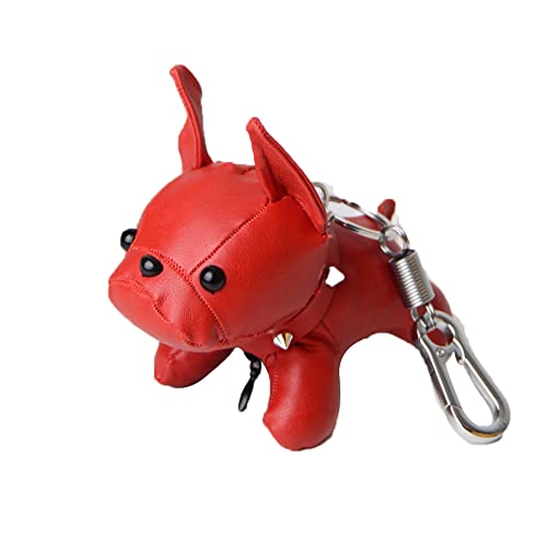 MoreChioce Bulldogge Schlüsselanhänger, Hund Anhänger Schlüsselbund PU Leder Schlüsselhalter Cartoon Mini Schlüsselring Rucksäcke Handtasche Dekoration,Rot von MoreChioce