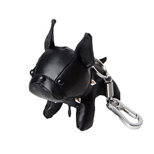 MoreChioce Bulldogge Schlüsselanhänger, Hund Anhänger Schlüsselbund PU Leder Schlüsselhalter Cartoon Mini Schlüsselring Rucksäcke Handtasche Dekoration,Schwarz von MoreChioce