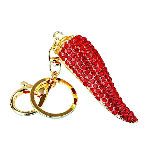 MoreChioce Chili Schlüsselanhänger, Kreativ Bling Bling Strass Autoschlüsselring Metall-Diamant Schlüsselhalter Dekoration Schlüsselbund Geschenke Hängende Ornamente,Rot von MoreChioce