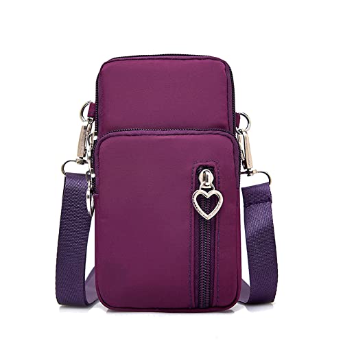 MoreChioce Crossbody Umhängetasche, Damen Umhängetasche Kleine Schultertasche Nylon Reise Handytasche Wasserdichte Brieftasche Geldbörse Passport Wallet Tasche für Smartphone Kreditkarte,Dunkellila von MoreChioce