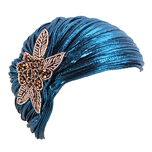 MoreChioce Damen Indische Turban,1920s Vintage Kopftuch mit Kristall Retro Turban Hut Glitzer Headwrap Elastische Kopfbedeckung Kopf Wraps,Blau von MoreChioce