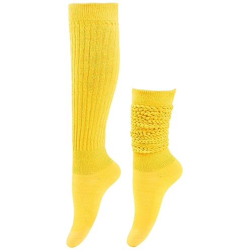 MoreChioce Damen Kniestrümpfe, 1 Paar Damen Slouch Socken Kniebundstrumpf Trachtensocken Kniehohe Stiefelsocken Sport Socken Leggings Strümpfe Winter Lange Beinwärmer Lange Socken,Gelb von MoreChioce