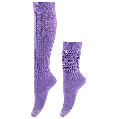 MoreChioce Damen Kniestrümpfe, 1 Paar Damen Slouch Socken Kniebundstrumpf Trachtensocken Kniehohe Stiefelsocken Sport Socken Leggings Strümpfe Winter Lange Beinwärmer Lange Socken,Hell Lila von MoreChioce