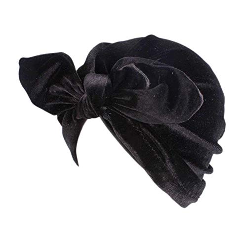 MoreChioce Damen Kopftuch Bandana,Retro Blume Glitzer Turban Baumwolle Kopftücher Hijab Haarverlust Kopfbedeckung Elastische Sommerhut,Schwarz Ohr von MoreChioce