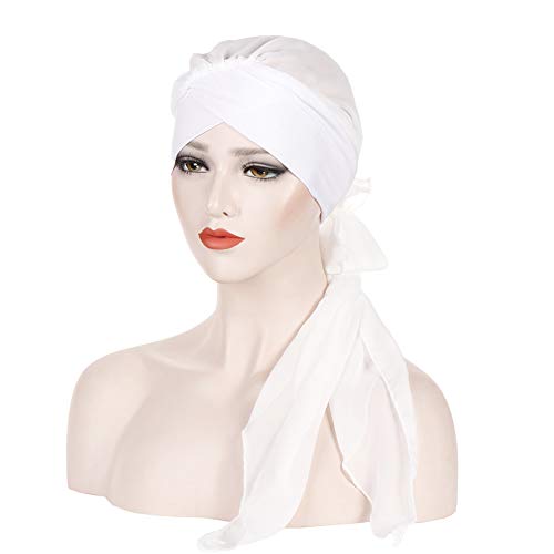 MoreChioce Damen Kopftuch Headwear,Frauenalltags Turban Baumwolle Bandana Knot Headwrap Chemo Headscarf Muslim Kopftücher,Weiß von MoreChioce