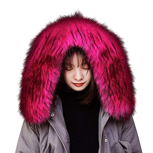 MoreChioce Damen Kunst Pelz Schal, Luxuriöser Fellimitat Fuchs Pelzkragen Kunst Fellkragen Kunstpelzschal Pulswärmer für Wintermantel Jacke Kapuze 50cm,Rosa Rot von MoreChioce