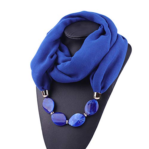 MoreChioce Damen Schlauchschal,Ethno Stil Halskette Anhänger Schal Musselintuch Ring Halsschmuck Loop Schal Set Halstuch Winterschal,Blau von MoreChioce