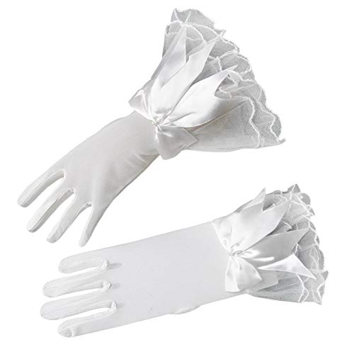 MoreChioce Damen Sommer Spitzen Kurz Handschuhe,Frauen Lace Brauthandschuhe Gothic Armstulpen Spitzenhandschuhe Treibende Handschuhe Classic Opera Handschuhe Satin Abendkleid Zubehör,Beige Bow von MoreChioce