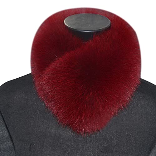 MoreChioce Damen Winter Schal Fauxpelzkragen, Luxuriöser 70cm Kunstpelz Kragen Fellimitat Fuchs Fellkragen Wärm Kunstfell Kapuze Pelzschal Flauschig Wintermantel Kapuze Edge,Rot von MoreChioce