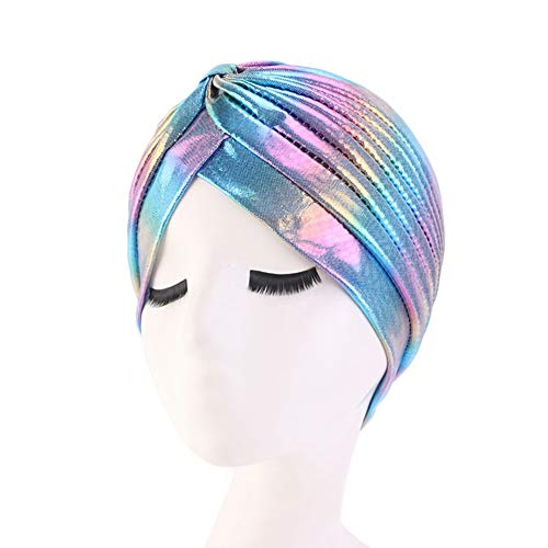 MoreChioce Frauen Chemo Kopftücher, Damen Hut Baumwolle Headwear Elegant Turban Kopfbedeckung Mädchen Weiche Wraps Kopfstück Sommer Kopftuch,Himmelblau Laser von MoreChioce