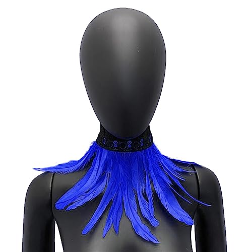 MoreChioce Gothic Federkragen Halsband, Natürlichen Feder Halsband Federboa Choker Kragen Halloween Schal Cape für Frauen und Mädchen Party Glamour Kostüm Party,Dunkelblau von MoreChioce