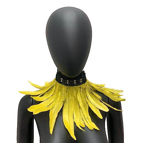 MoreChioce Gothic Federkragen Halsband, Natürlichen Feder Halsband Federboa Choker Kragen Halloween Schal Cape für Frauen und Mädchen Party Glamour Kostüm Party,Gelb von MoreChioce