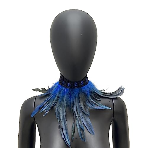 MoreChioce Gothic Federkragen Halsband, Natürlichen Feder Halsband Federboa Choker Kragen Halloween Schal Cape für Frauen und Mädchen Party Glamour Kostüm Party,Navy blau von MoreChioce