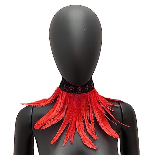 MoreChioce Gothic Federkragen Halsband, Natürlichen Feder Halsband Federboa Choker Kragen Halloween Schal Cape für Frauen und Mädchen Party Glamour Kostüm Party,Rot von MoreChioce