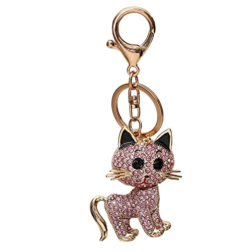 MoreChioce Katze Metall Schlüsselanhänger, Bling Bling Strass Schlüsselring Halter DIY Niedliche Katze Schlüsselhalter Kreativ Schlüsselbund für Frauen Mädchen Tasche Auto Anhänger,Rosa von MoreChioce