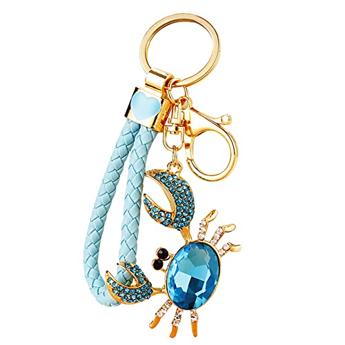 MoreChioce Krabben Schlüsselanhänger Strass, Bling Bling Schlüsselhalter Multifunktions Tasche Charm Glanz Kristall-Schlüsselring Anhänger Schlüsselband Dekoration Geschenk,Blau #A von MoreChioce