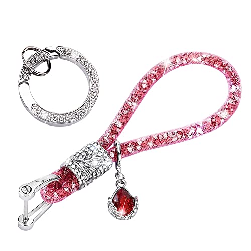 MoreChioce Kristall Schlüsselanhänger für Frauen, Fashion Bling Glitzer Schlüsselbund Keychain Funkelnder Strass Schlüsselring Keyring Charm Schlüsselhalter für Zuhause Auto Tasche Rucksäcke,Rot von MoreChioce