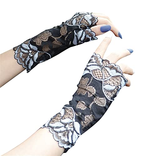 MoreChioce Kurz Spitzenhandschuhe, 1 Paar Damen Spitzenhandschuhe Elegante Blumenspitze Handschuhe Sommer Outdoor Handschuhe Fingerlose Sonnenschutz Handschuhe für Hochzeitsfeier Kostüme,Hellblau von MoreChioce