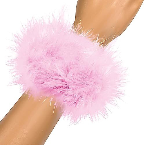 MoreChioce Mardi Gras Kostüme Gothic Feder Manschette, Damen Feder Armbänder Vintage Feder Manschette Kostüm Gefärbte Feder Armbänder Karneval Verkleidung für Game Halloween Party Cosplay,Hell-Pink von MoreChioce