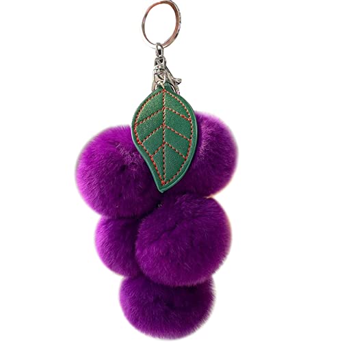 MoreChioce Plüsch Schlüsselanhänger, Kreativ Bommel Keychain Süßer Traubenfrucht-Taschenanhänger Frauen Mädchen Schlüsselring Pompom Schlüsselhalter Elegant Plüsch-Kugel Schlüsselbund,Dunkelviolett von MoreChioce