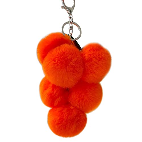 MoreChioce Plüsch Schlüsselanhänger, Kreativ Bommel Keychain Süßer Traubenfrucht-Taschenanhänger Frauen Mädchen Schlüsselring Pompom Schlüsselhalter Elegant Plüsch-Kugel Schlüsselbund,Orange von MoreChioce