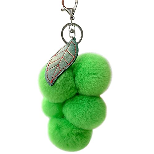 MoreChioce Plüsch Schlüsselanhänger, Kreativ Bommel Keychain Süßer Traubenfrucht-Taschenanhänger Frauen Mädchen Schlüsselring Pompom Schlüsselhalter Elegant Plüsch-Kugel Schlüsselbund,Grün von MoreChioce