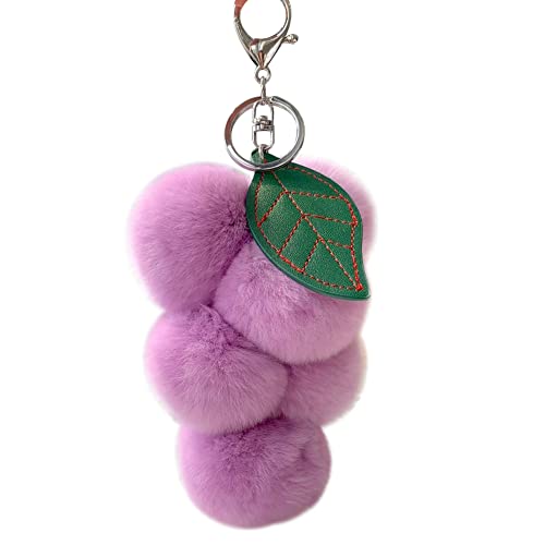 MoreChioce Plüsch Schlüsselanhänger, Kreativ Bommel Keychain Süßer Traubenfrucht-Taschenanhänger Frauen Mädchen Schlüsselring Pompom Schlüsselhalter Elegant Plüsch-Kugel Schlüsselbund,Hell Lila von MoreChioce