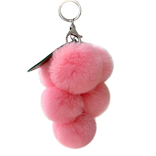 MoreChioce Plüsch Schlüsselanhänger, Kreativ Bommel Keychain Süßer Traubenfrucht-Taschenanhänger Frauen Mädchen Schlüsselring Pompom Schlüsselhalter Elegant Plüsch-Kugel Schlüsselbund,Rosa von MoreChioce