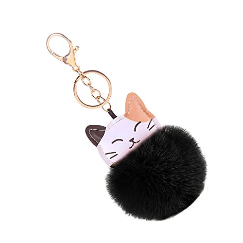 MoreChioce Pom Pom Schlüsselanhänger, Katze Bommel Schlüsselbund Anhänger Taschenanhänger Süß Plüsch Ball Schlüsselringe Mädchen Rucksack Charms Kofferanhänger Dekoration Zubehör,Schwarz von MoreChioce